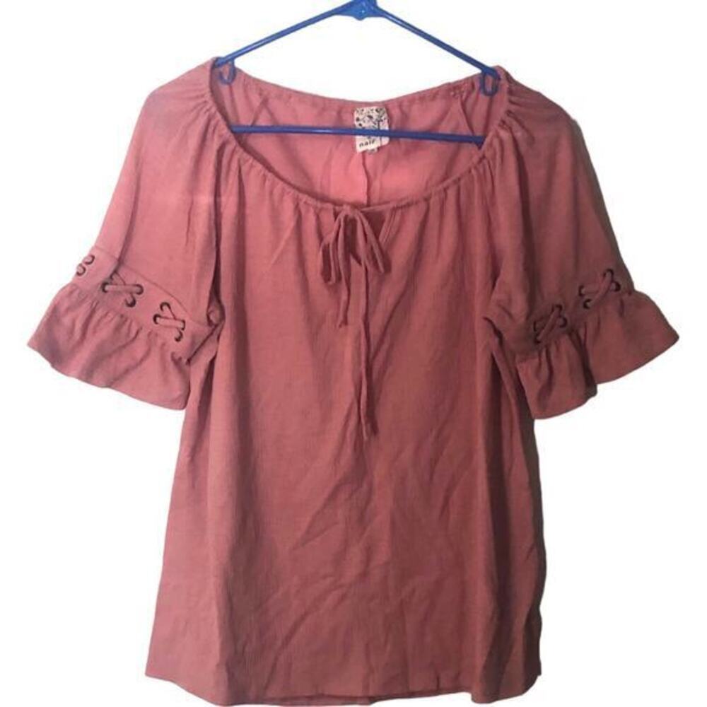Naif Womens Short Flutter Sleeve Scoop neck Pink Blouse Size‎ Medium